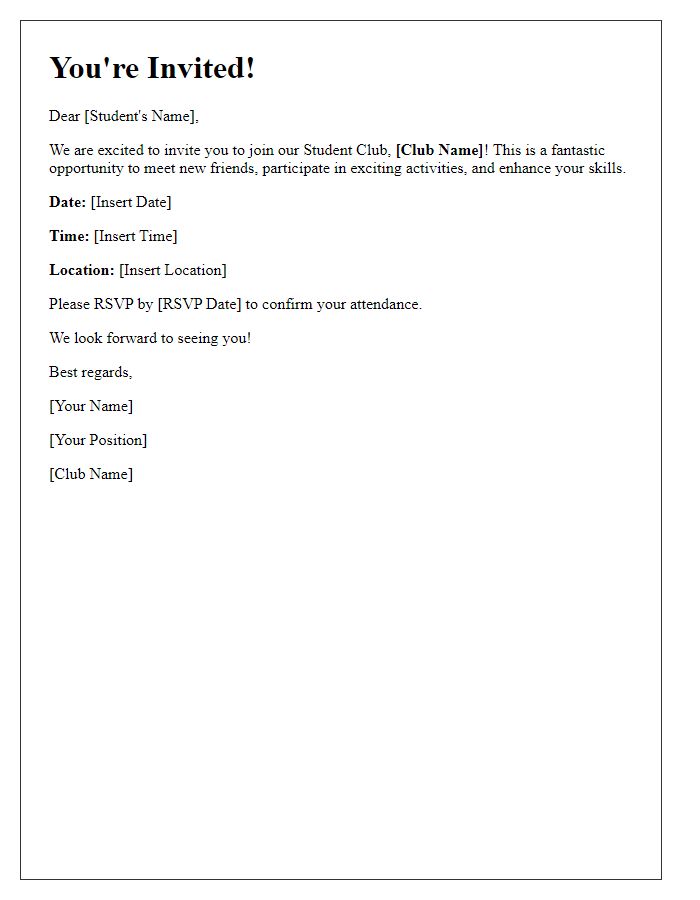 Letter template of Your Invitation to our Student Club