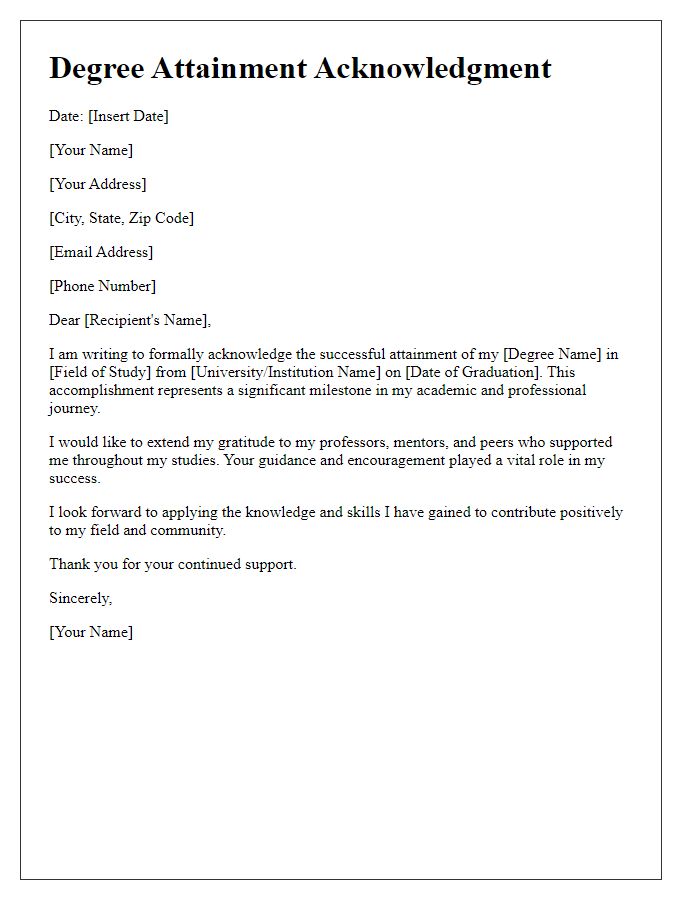 Letter template of degree attainment acknowledgment