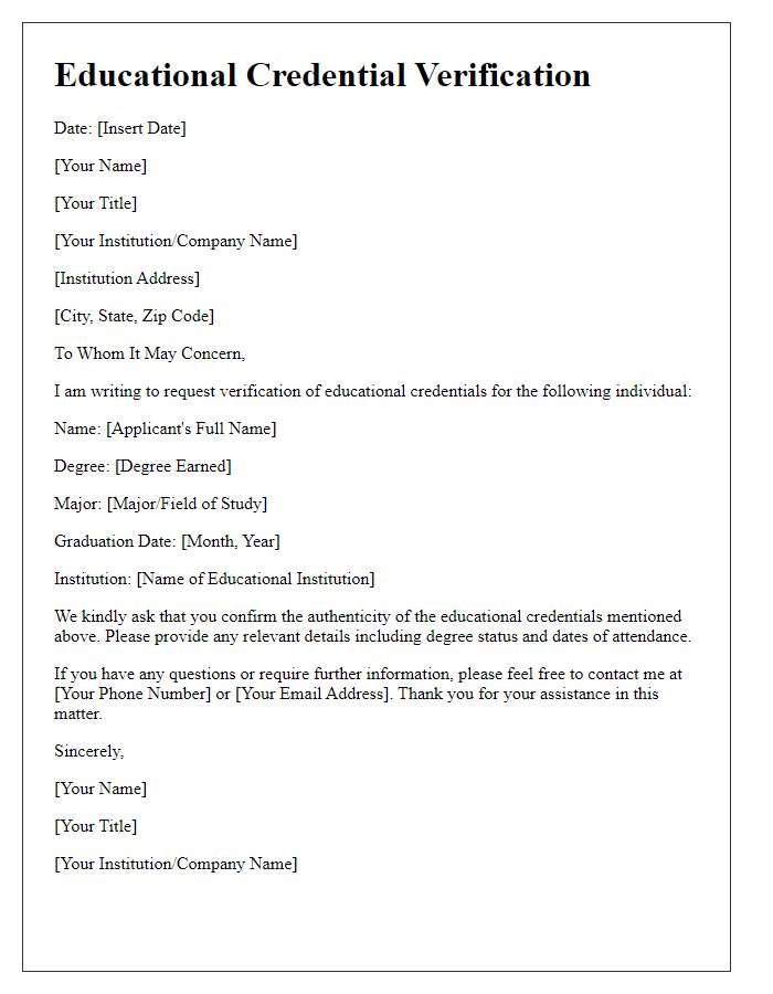 Letter template of educational credential verification