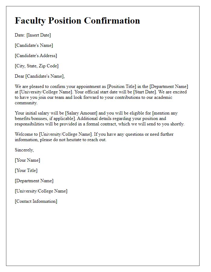 Letter template of confirmation for faculty position