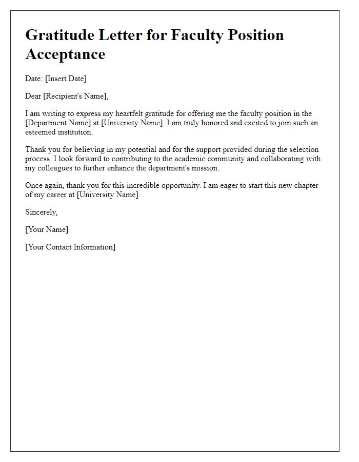 Letter template of gratitude for faculty position acceptance