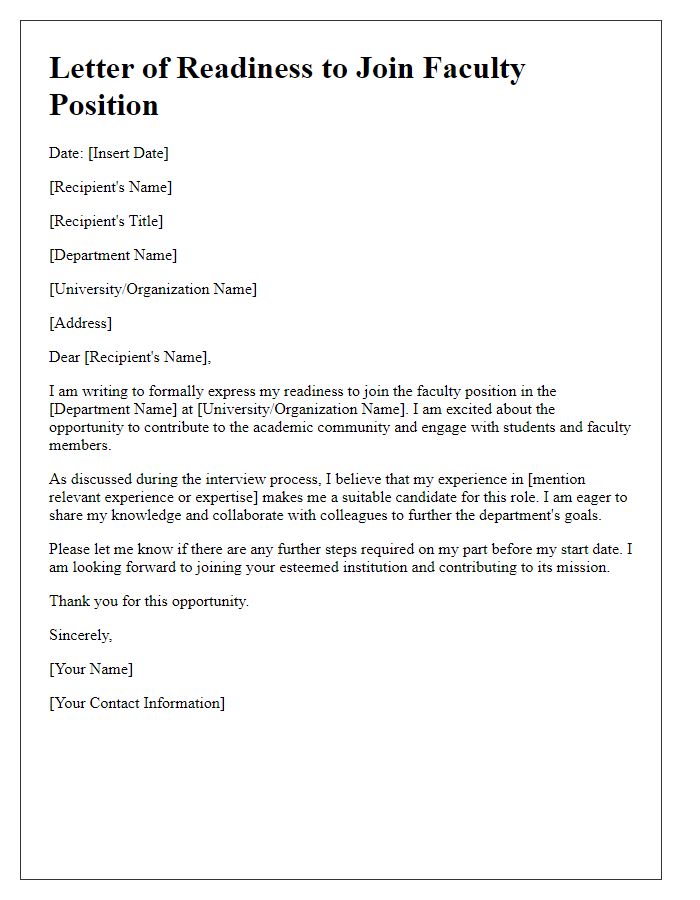 Letter template of readiness to join for faculty position