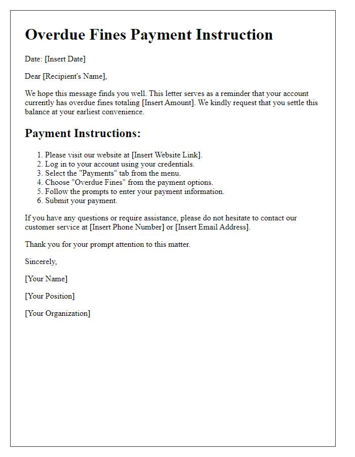 Letter template of overdue fines payment instruction