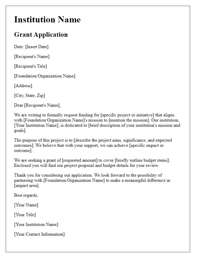 Letter template of institutional grant application