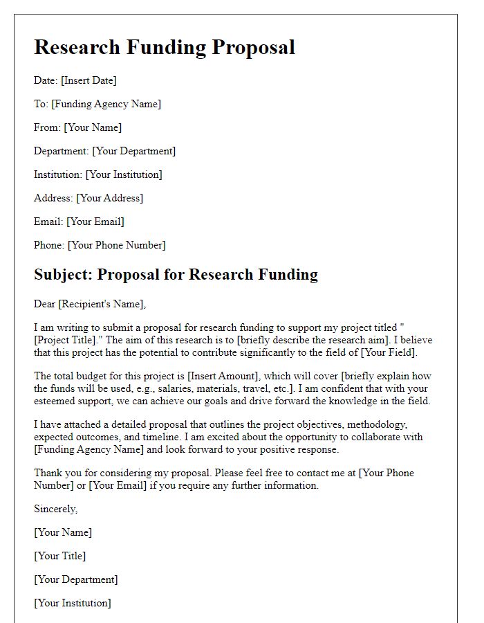 Letter template of research funding proposal