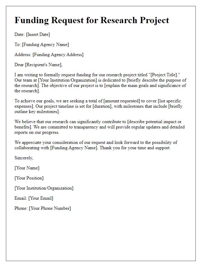 Letter template of research project funding request