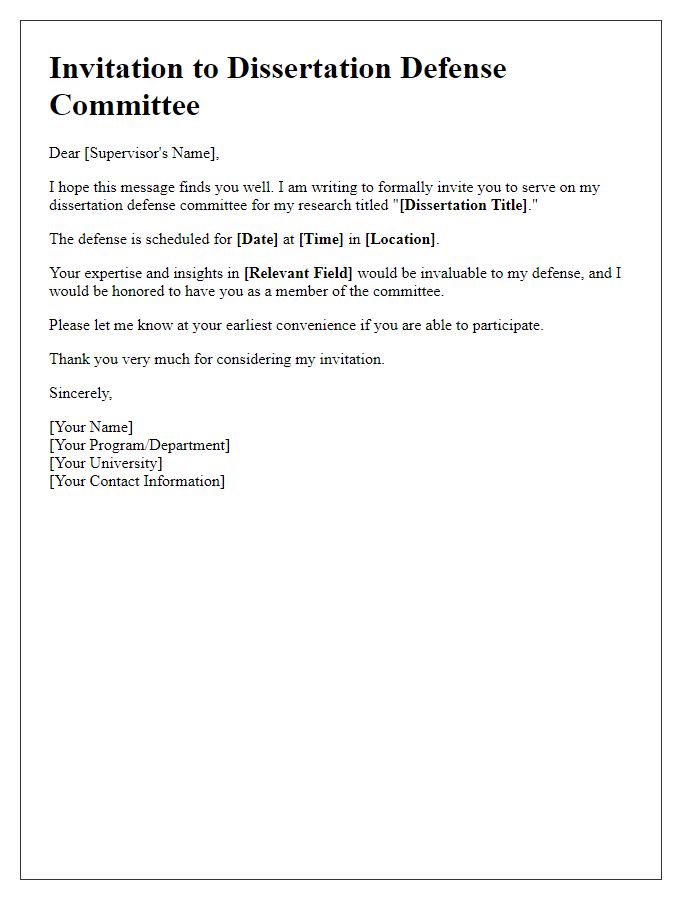 Letter template of dissertation defense committee invitation for research supervisors.