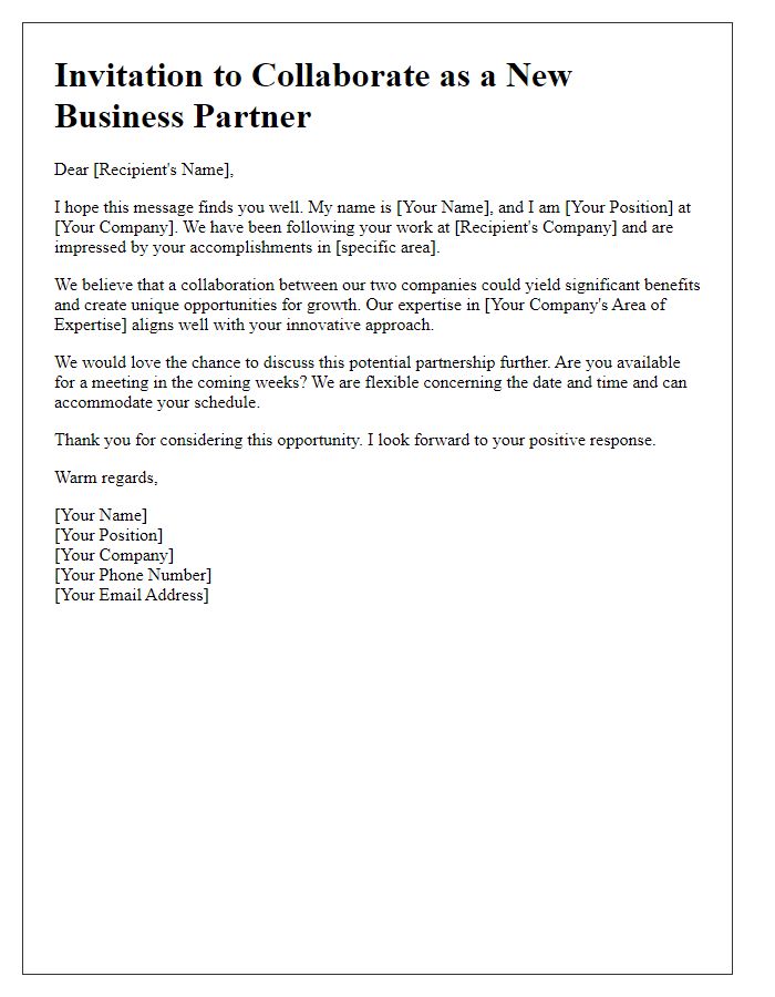 Letter template of invitation to collaborate as a new business partner