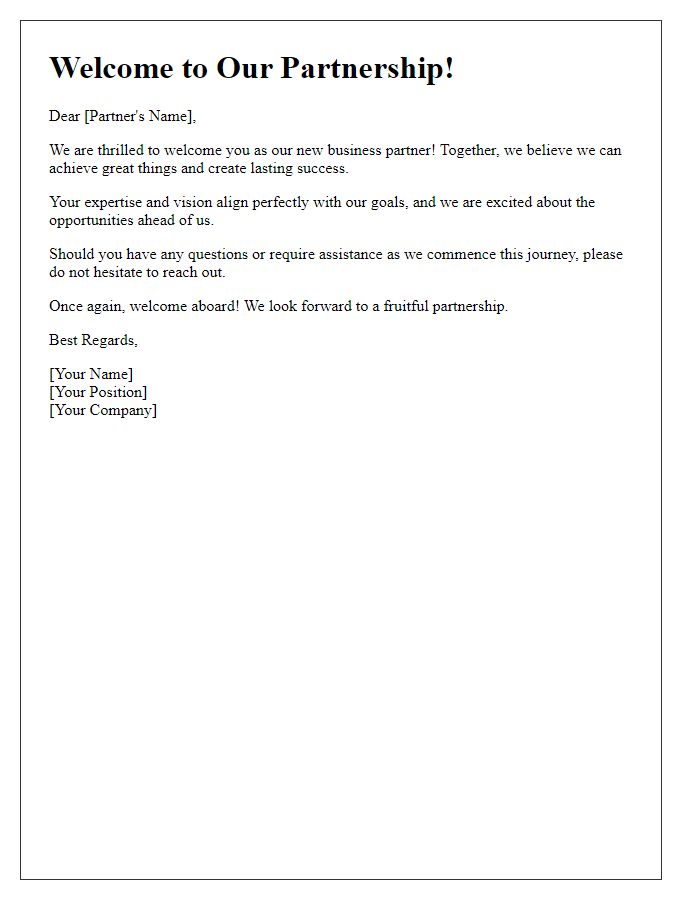 Letter template of welcome to a new business partner