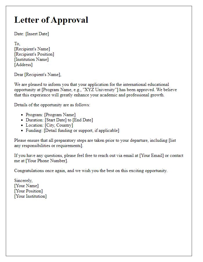 Letter template of approval for international educational opportunity