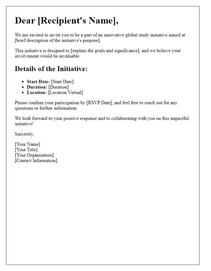 Letter template of invitation to join a global study initiative