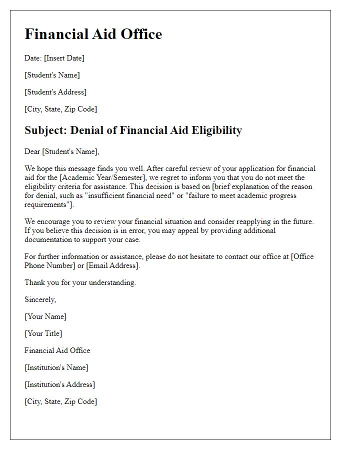 Letter template of denied eligibility for financial aid