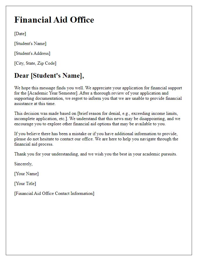 Letter template of denied student financial support letter