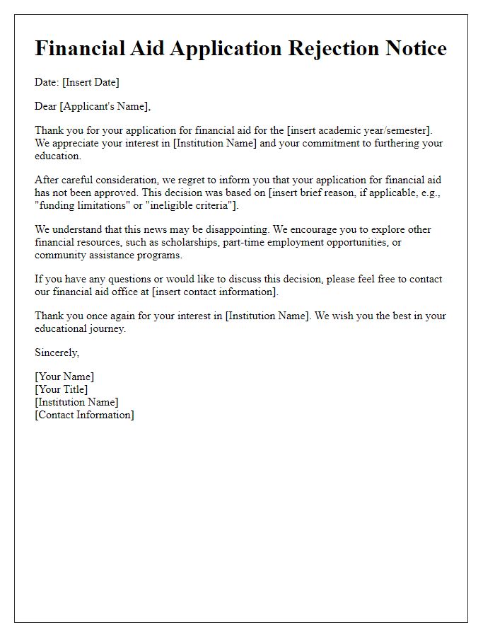 Letter template of financial aid application rejection notice