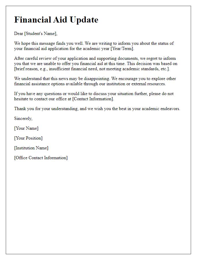 Letter template of financial aid rejection update