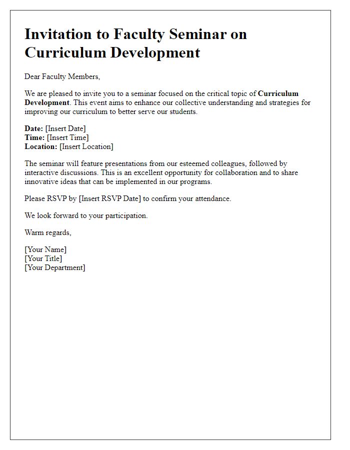 Letter template of faculty seminar invitation addressing curriculum development