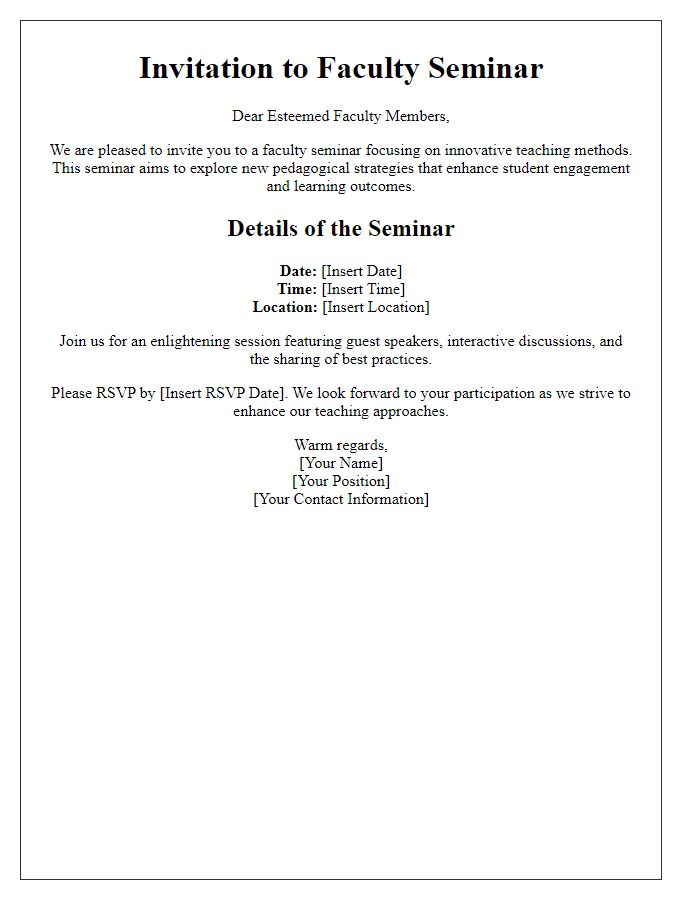 Letter template of faculty seminar invitation centered on innovative teaching methods