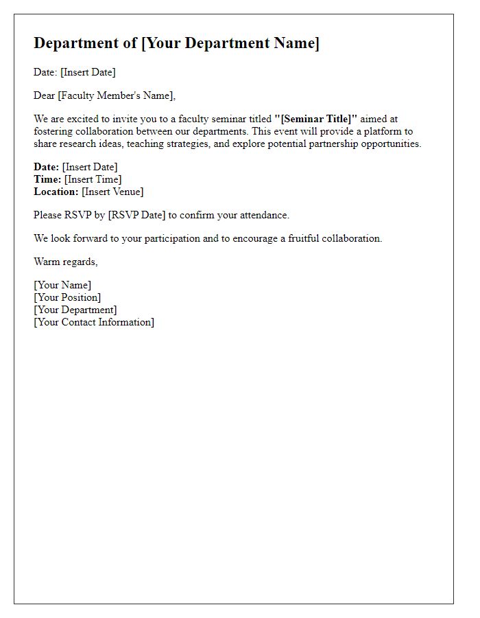 Letter template of faculty seminar invitation for departmental collaboration