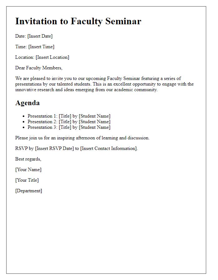 Letter template of faculty seminar invitation featuring student presentations