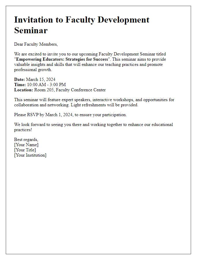 Letter template of faculty seminar invitation promoting faculty development sessions