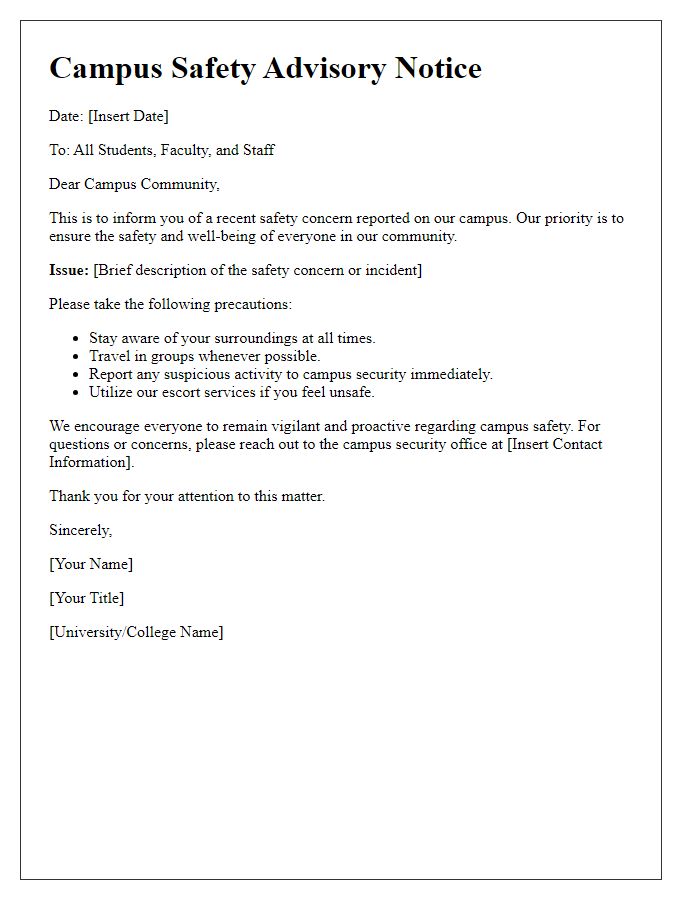 Letter template of campus safety advisory notice