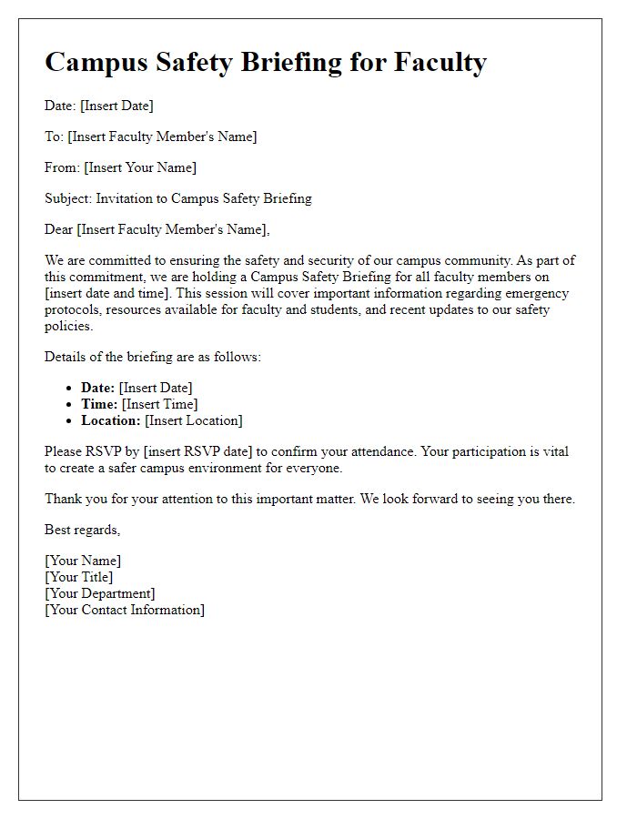 Letter template of campus safety briefing for faculty