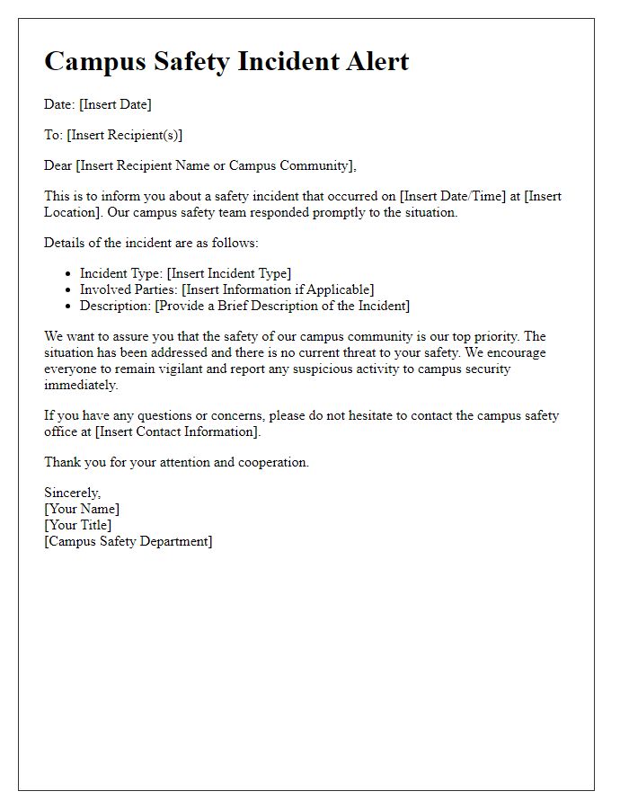 Letter template of campus safety incident alert notification