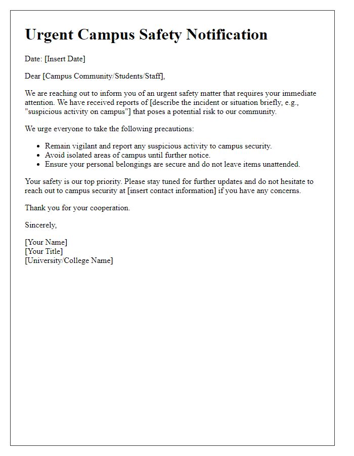 Letter template of urgent campus safety message