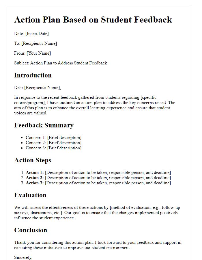 Letter template of action plan based on student feedback