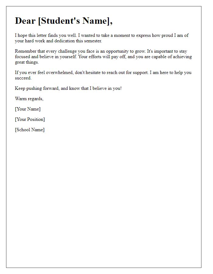 Letter template of encouragement for student input