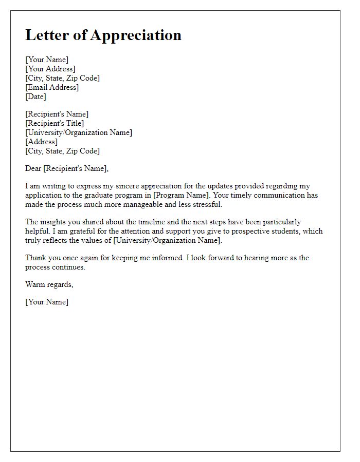 Letter template of appreciation for updates on graduate program application