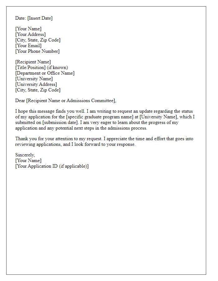 Letter template of request for graduate program application update