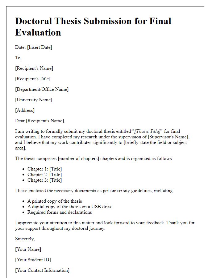 Letter template of doctoral thesis submission for final evaluation