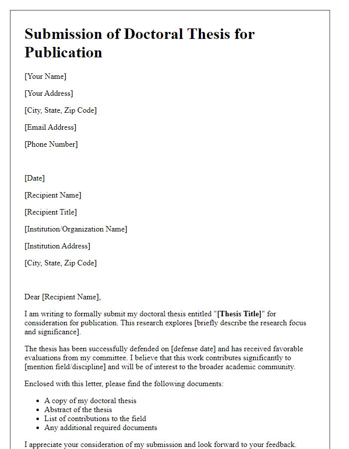 Letter template of doctoral thesis submission for publication