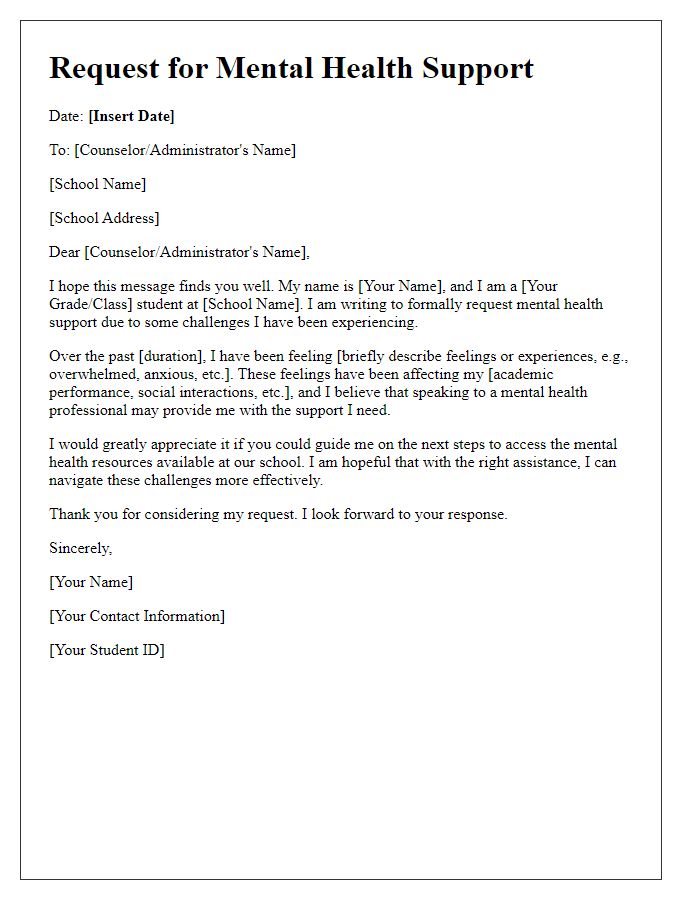 Letter template of Student Request for Mental Health Support