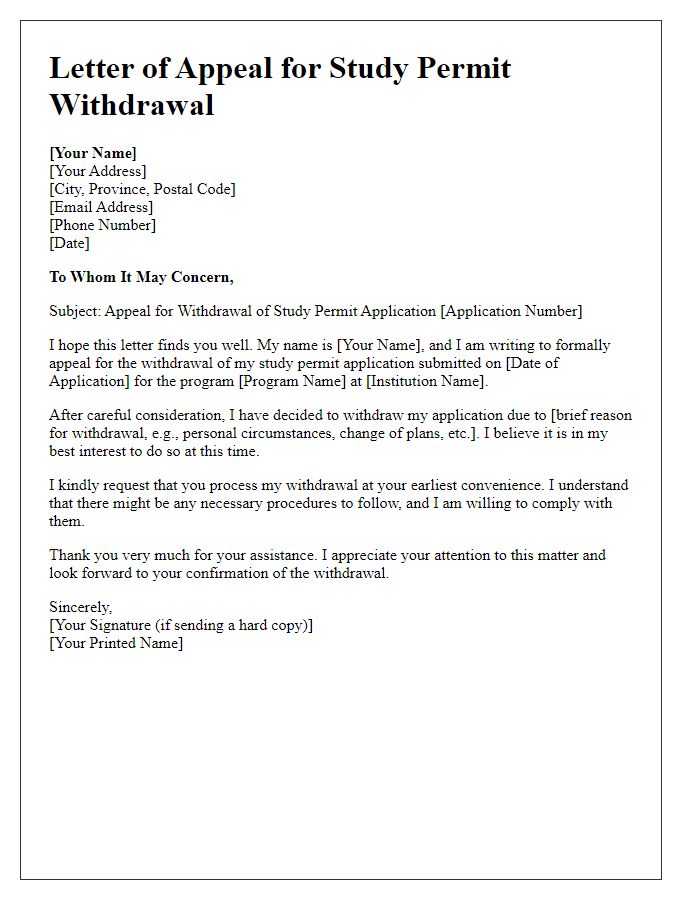 Letter template of appeal for study permit withdrawal