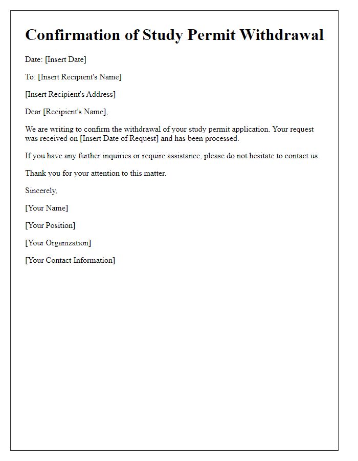 Letter template of confirmation for study permit withdrawal