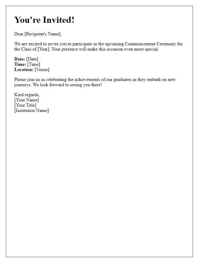 Letter template of invitation to participate in the commencement ceremony.