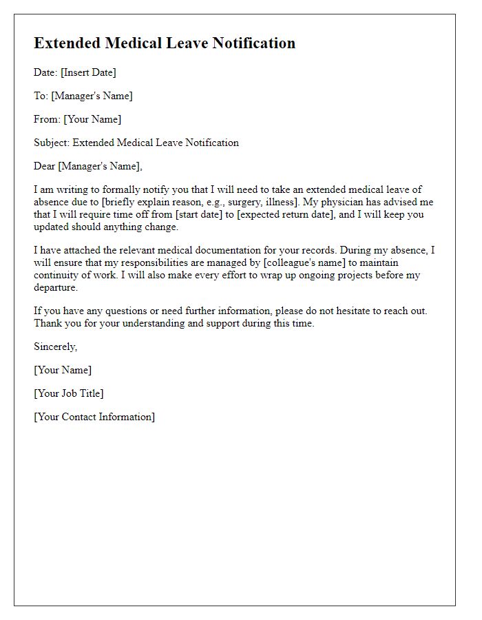 Letter template of extended medical leave notification