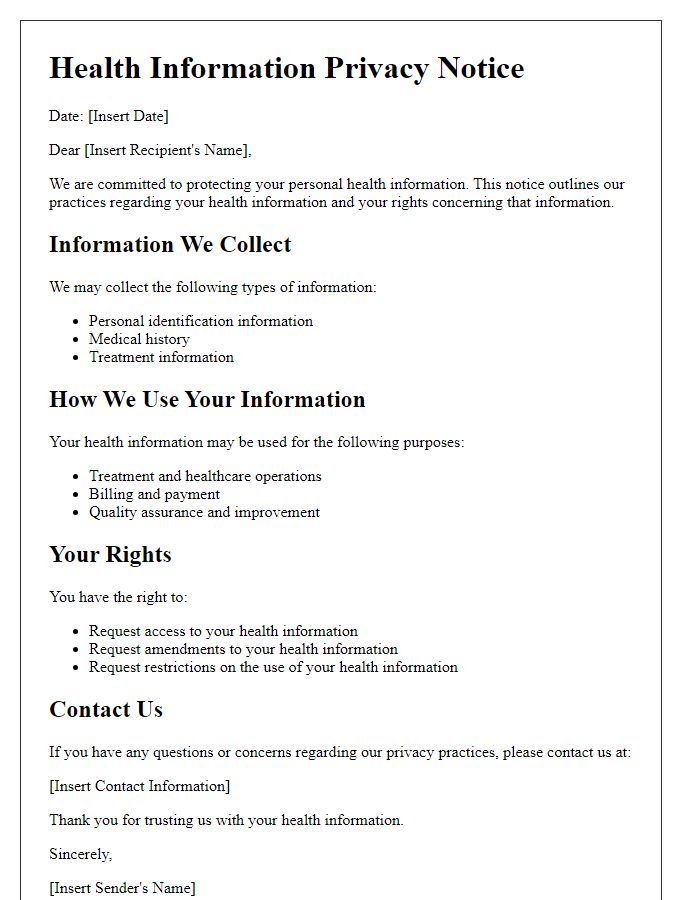 Letter template of health information privacy notice