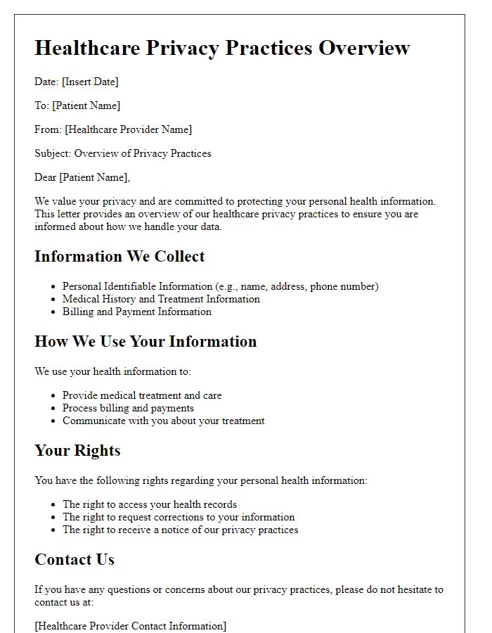 Letter template of healthcare privacy practices overview