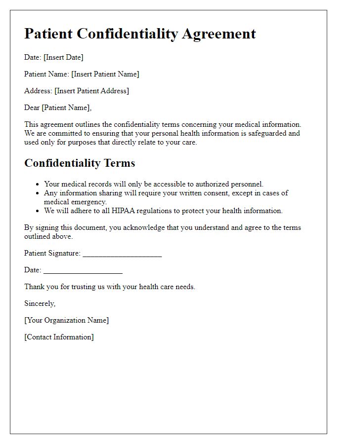 Letter template of patient confidentiality agreement