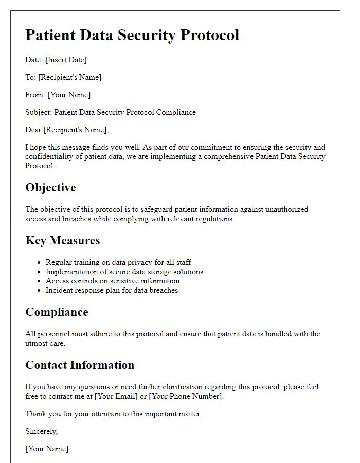 Letter template of patient data security protocol