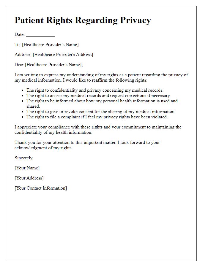 Letter template of patient rights regarding privacy