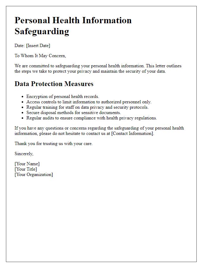 Letter template of personal health information safeguarding