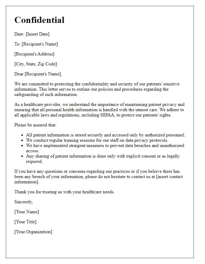 Letter template of safeguarding sensitive patient information