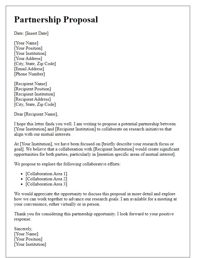 Letter template of partnership proposal for research institutions