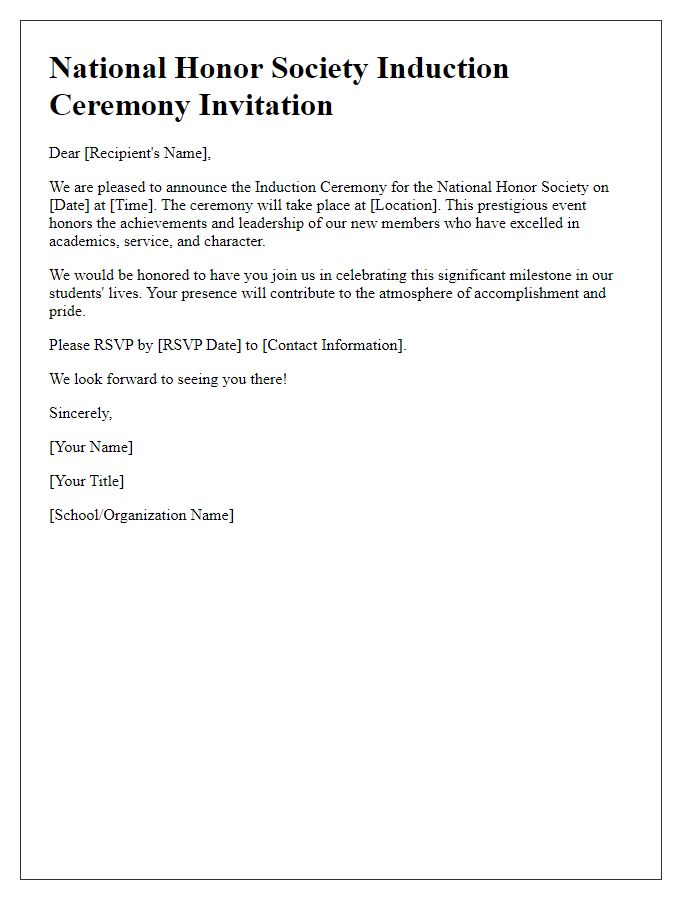 Letter template of invitation for national honor society induction ceremony