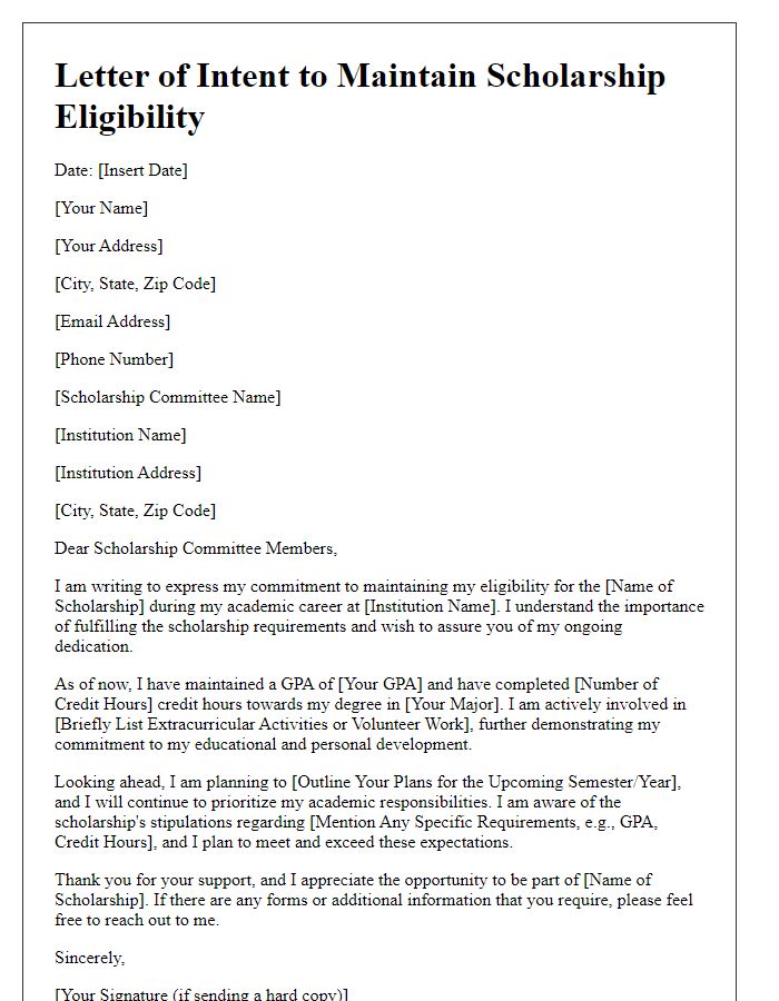 Letter template of maintaining scholarship eligibility