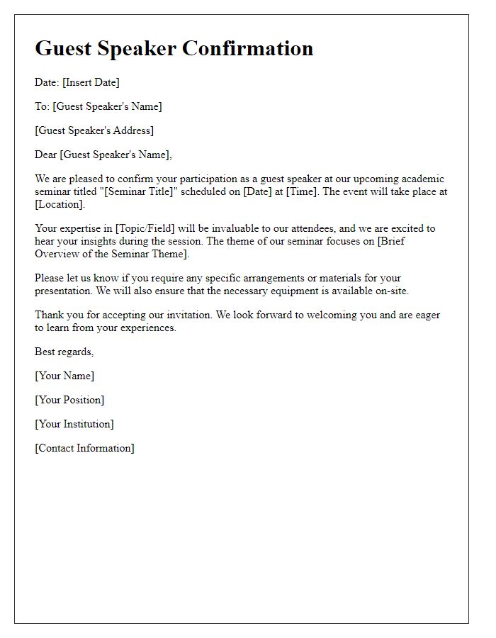 Letter template of guest speaker confirmation for academic seminar announcement